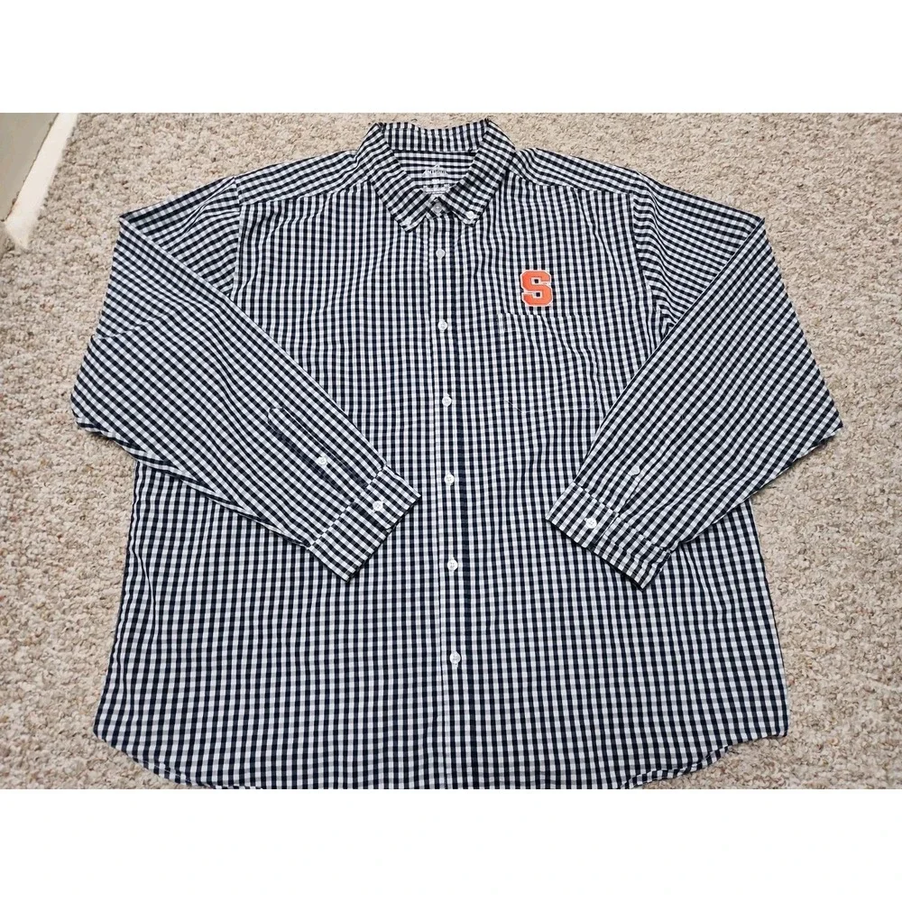 ANTIGUA Plaid Navy SYRACUSE Orangemen Long Sleeve Button Down Shirt 3XL